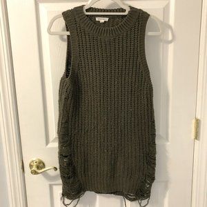 Olive Green Distressed Oversized Sweater Knit Tank